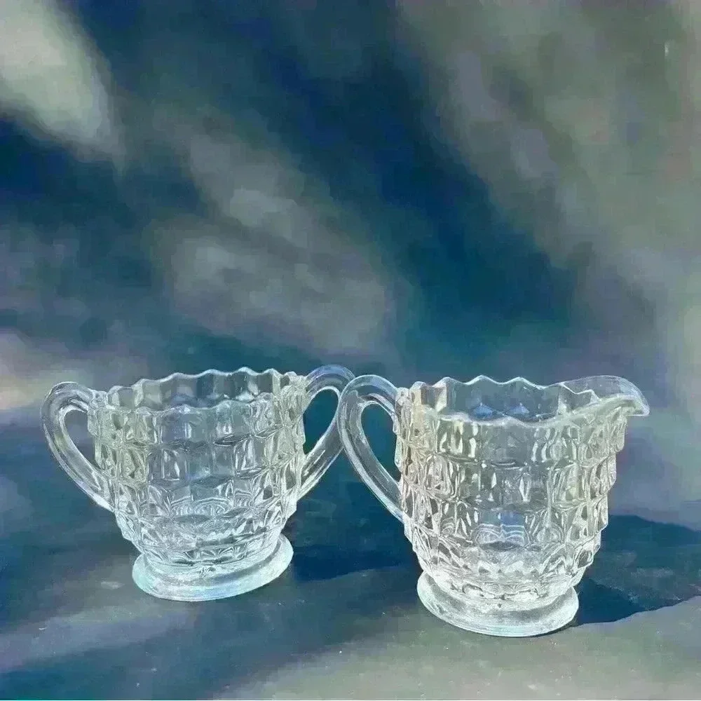 Vintage Fostoria American Clear Glass Creamer & Sugar Set